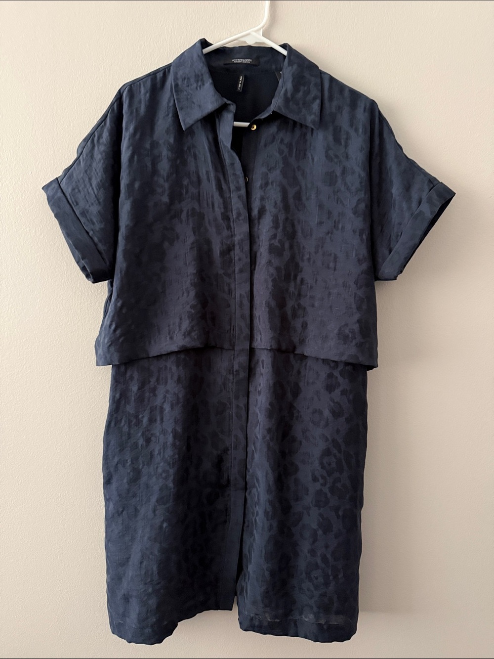 Scotch & Soda Tonal navy leopard print mini button up dress